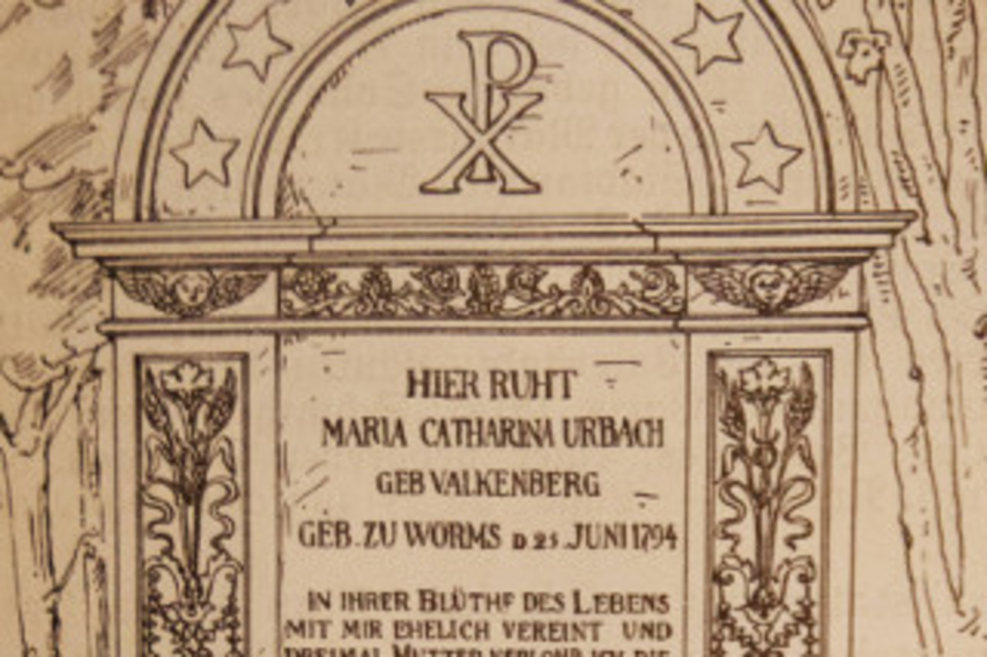 Entwurfszeichnung des Grabmals Maria Catharina Urbachs
