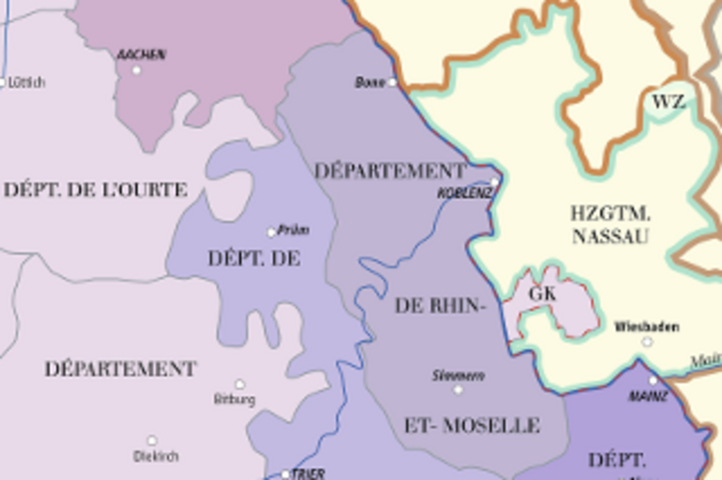 Karte der linksrheinischen Departements